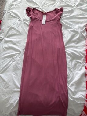 Ribbed Flutter-Sleeve Mini Dress in Mauve Pink